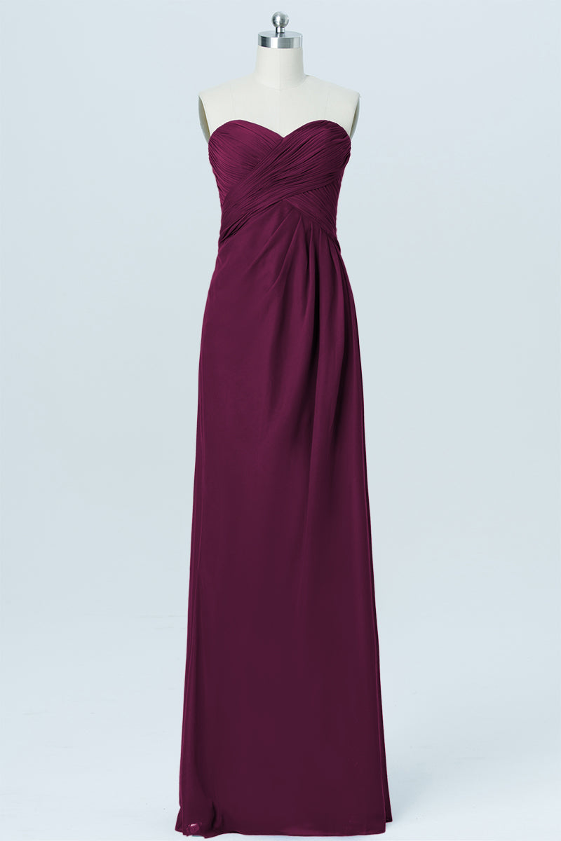 Chiffon Column Strapless Sleeveless Bridesmaid Dress-B03012