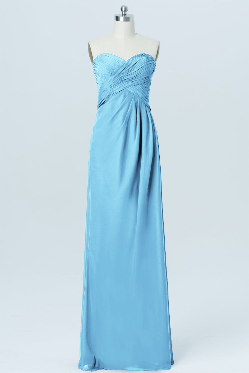 Chiffon Column Strapless Sleeveless Bridesmaid Dress-B03012