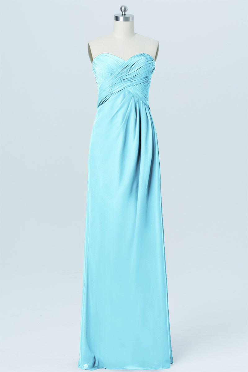 Chiffon Column Strapless Sleeveless Bridesmaid Dress-B03012