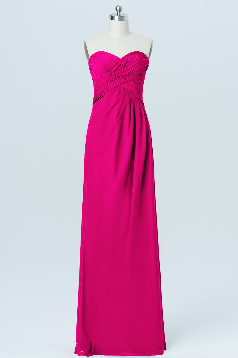 Chiffon Column Strapless Sleeveless Bridesmaid Dress-B03012