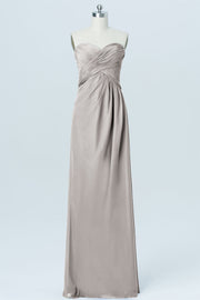 Chiffon Column Strapless Sleeveless Bridesmaid Dress-B03012