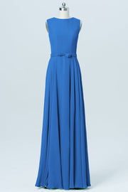 Chiffon Column Jewel Neck Sleeveless Bridesmaid Dress-B03017