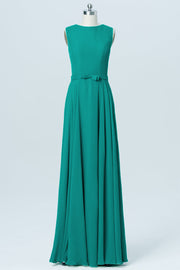Chiffon Column Jewel Neck Sleeveless Bridesmaid Dress-B03017