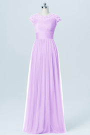Tulle Column Scoop Neck Sheer Sleeves Bridesmaid Dress-B03019
