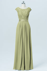 Lace Column Scoop Neck Sheer Sleeves Bridesmaid Dress-B03020