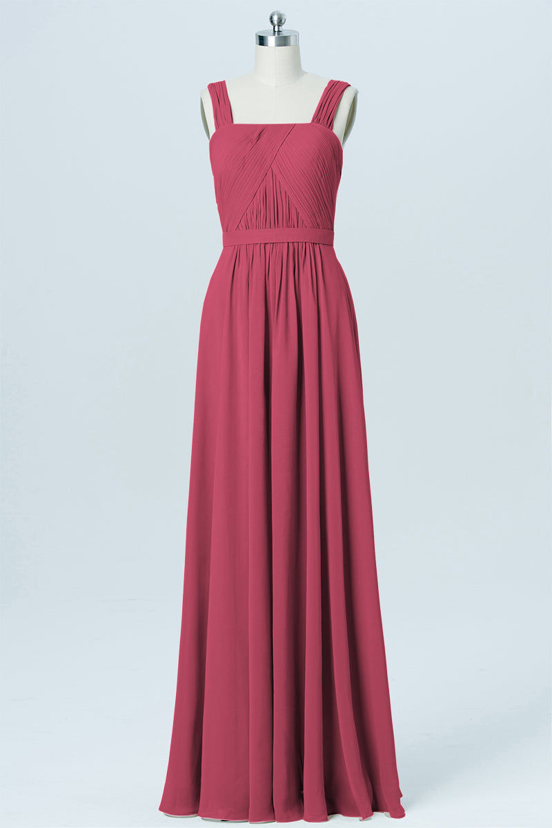 Chiffon Column Boat Neck Sleeveless Bridesmaid Dress-B03021