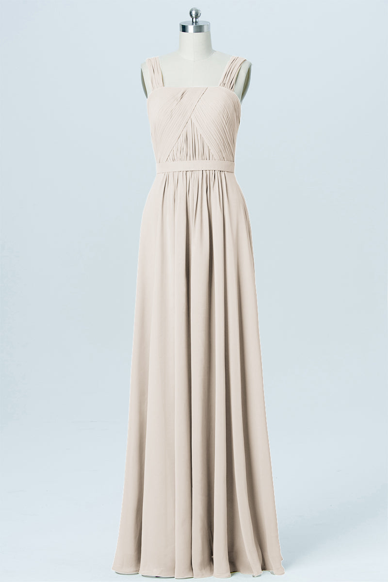 Chiffon Column Boat Neck Sleeveless Bridesmaid Dress-B03021