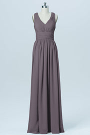 Chiffon Column V-Neck Sleeveless Bridesmaid Dress-B03022
