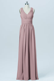 Chiffon Column V-Neck Sleeveless Bridesmaid Dress-B03022