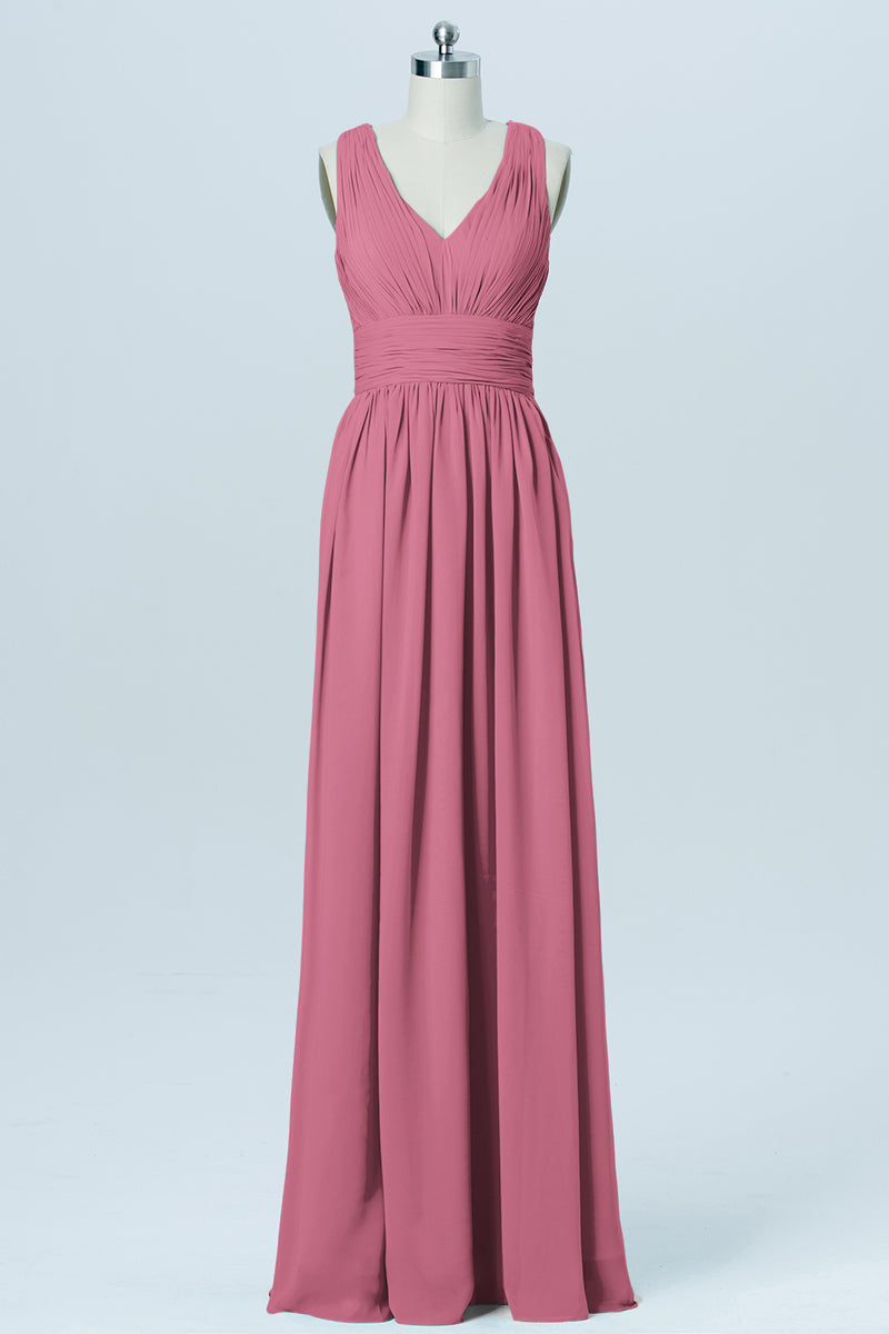 Chiffon Column V-Neck Sleeveless Bridesmaid Dress-B03022