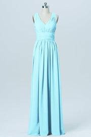 Chiffon Column V-Neck Sleeveless Bridesmaid Dress-B03022