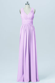 Chiffon Column V-Neck Sleeveless Bridesmaid Dress-B03022