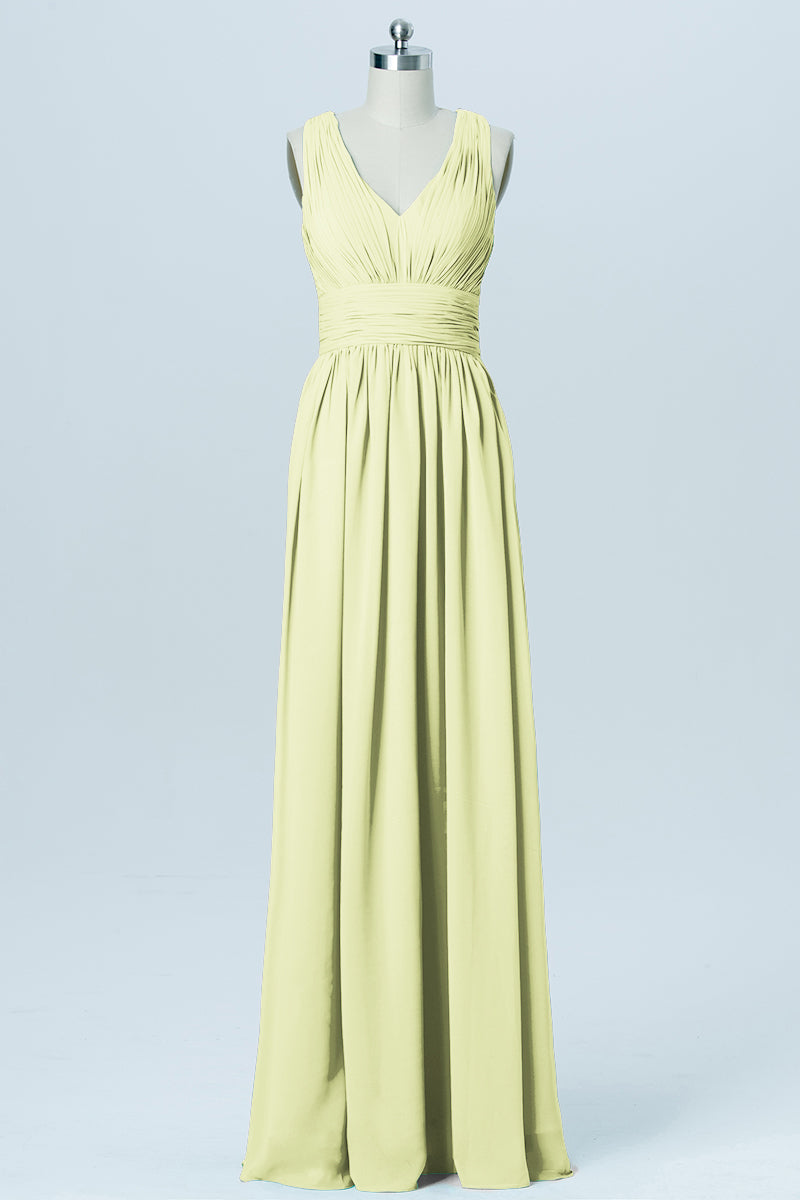 Chiffon Column V-Neck Sleeveless Bridesmaid Dress-B03022