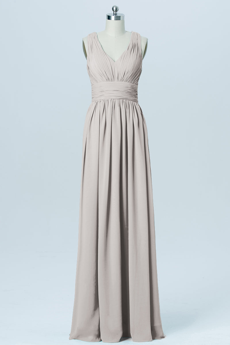 Chiffon Column V-Neck Sleeveless Bridesmaid Dress-B03022