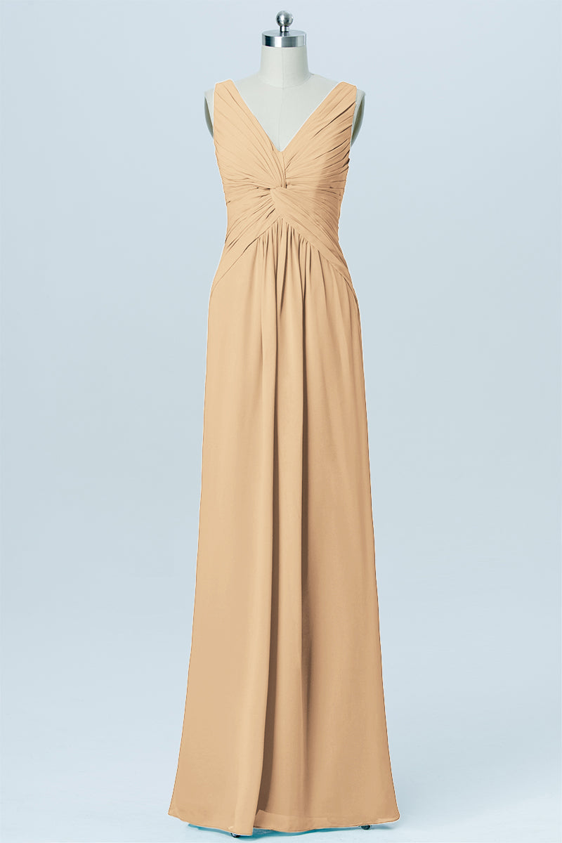 Chiffon Column V-Neck Sleeveless Bridesmaid Dress-B03023