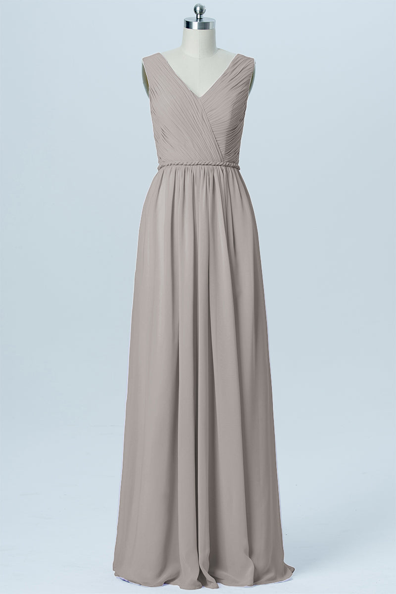 Chiffon Column V-Neck Sleeveless Bridesmaid Dress-B03029