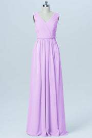 Chiffon Column V-Neck Sleeveless Bridesmaid Dress-B03029