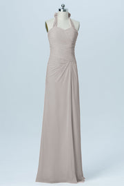 Chiffon Column Halter Sleeveless Bridesmaid Dress-B03035