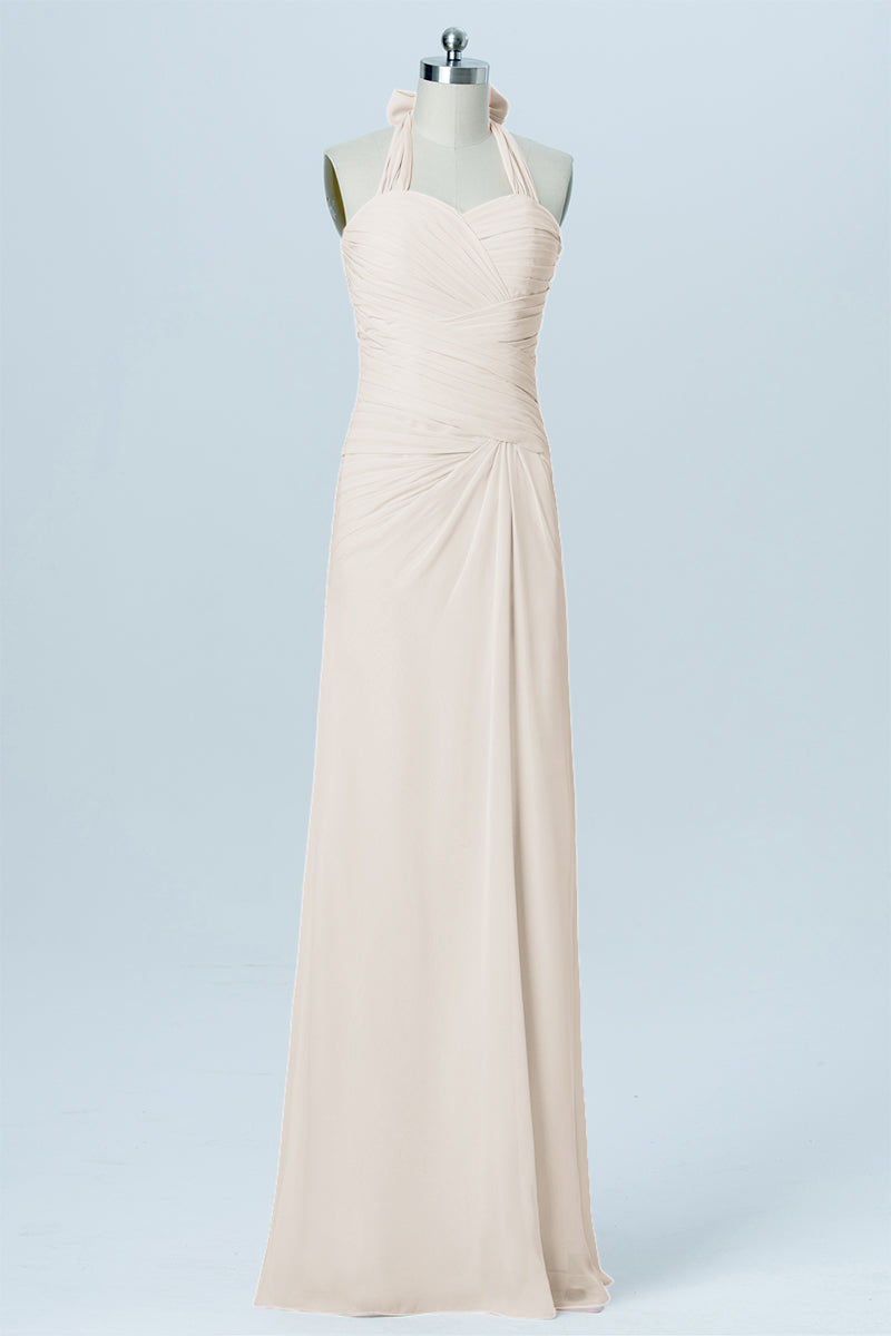 Chiffon Column Halter Sleeveless Bridesmaid Dress-B03035