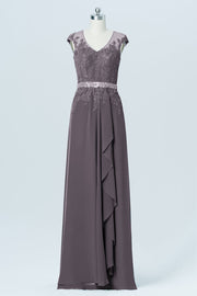 Lace Column V-Neck Sleeveless Bridesmaid Dress-B03036
