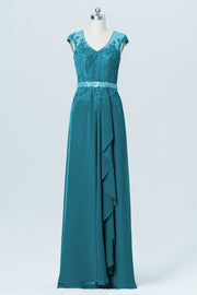 Lace Column V-Neck Sleeveless Bridesmaid Dress-B03036