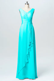 Chiffon Column V-Neck Sleeveless Bridesmaid Dress-B03038