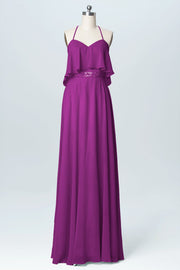 Chiffon Column Spaghetti Straps Sleeveless Bridesmaid Dress-B03045