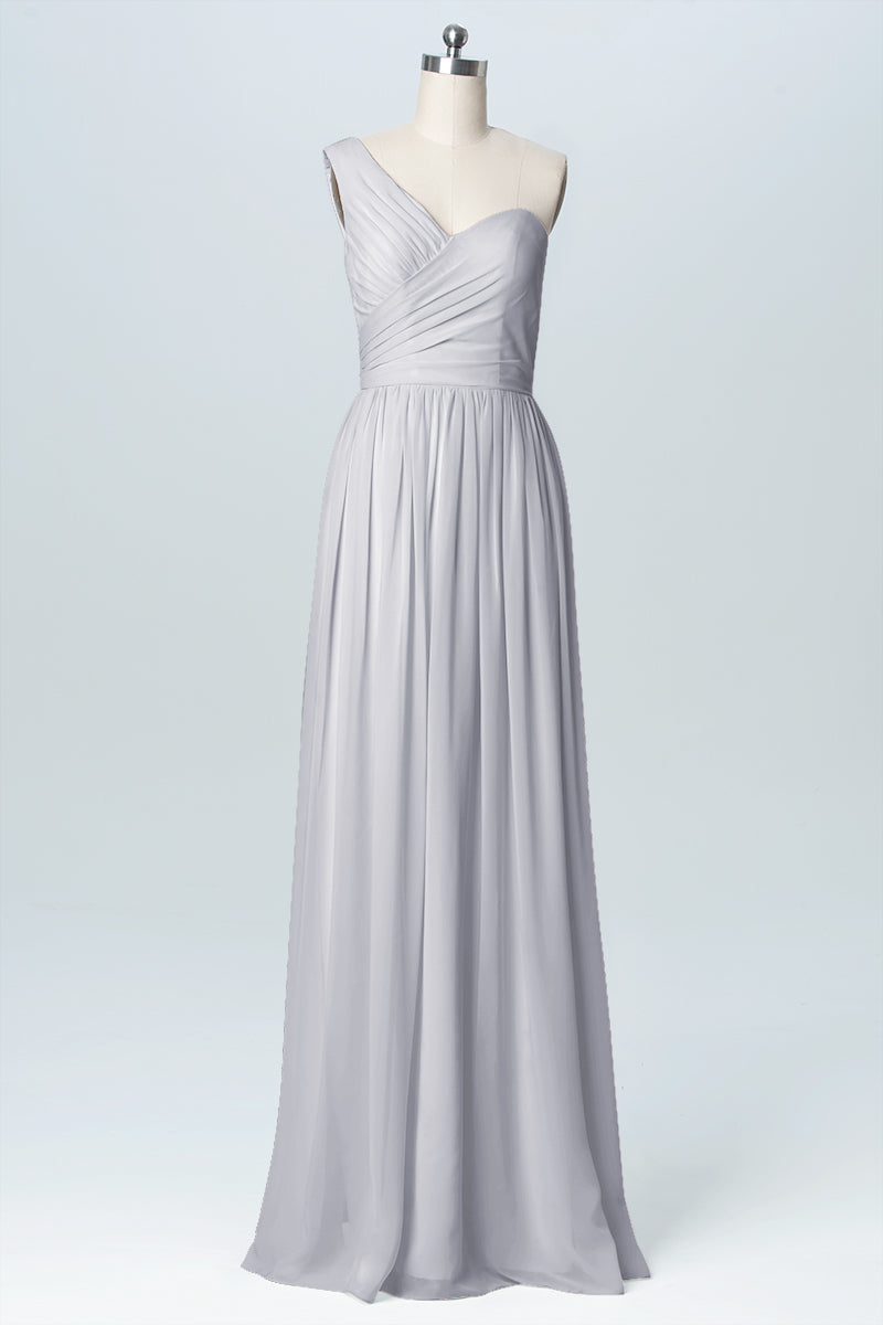 Chiffon Column One Shoulder Sleeveless Bridesmaid Dress-B03046
