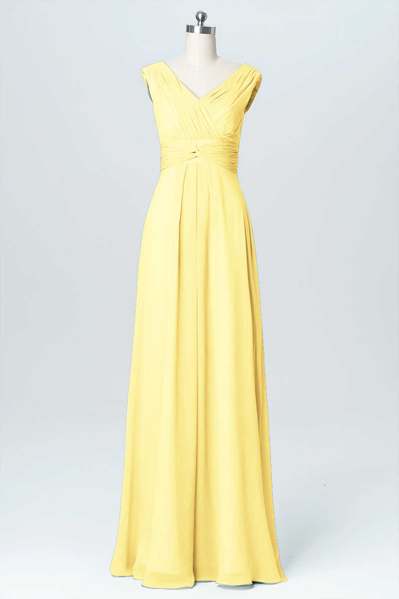 Chiffon Column V-Neck Sleeveless Bridesmaid Dress-B03049