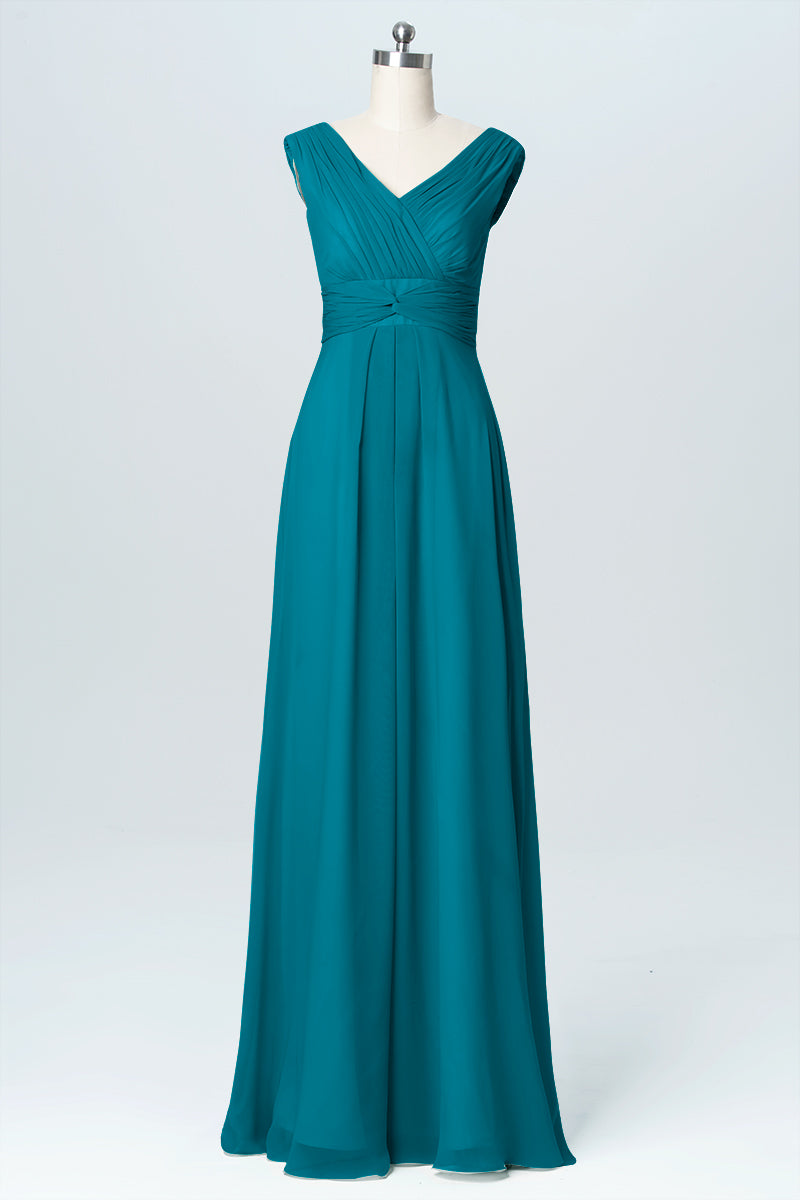 Chiffon Column V-Neck Sleeveless Bridesmaid Dress-B03049
