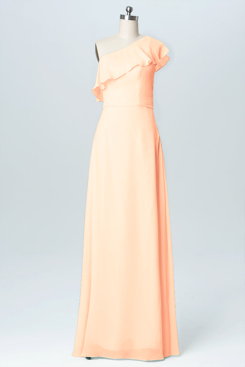 Chiffon Column One Shoulder Sleeveless Bridesmaid Dress-B03055