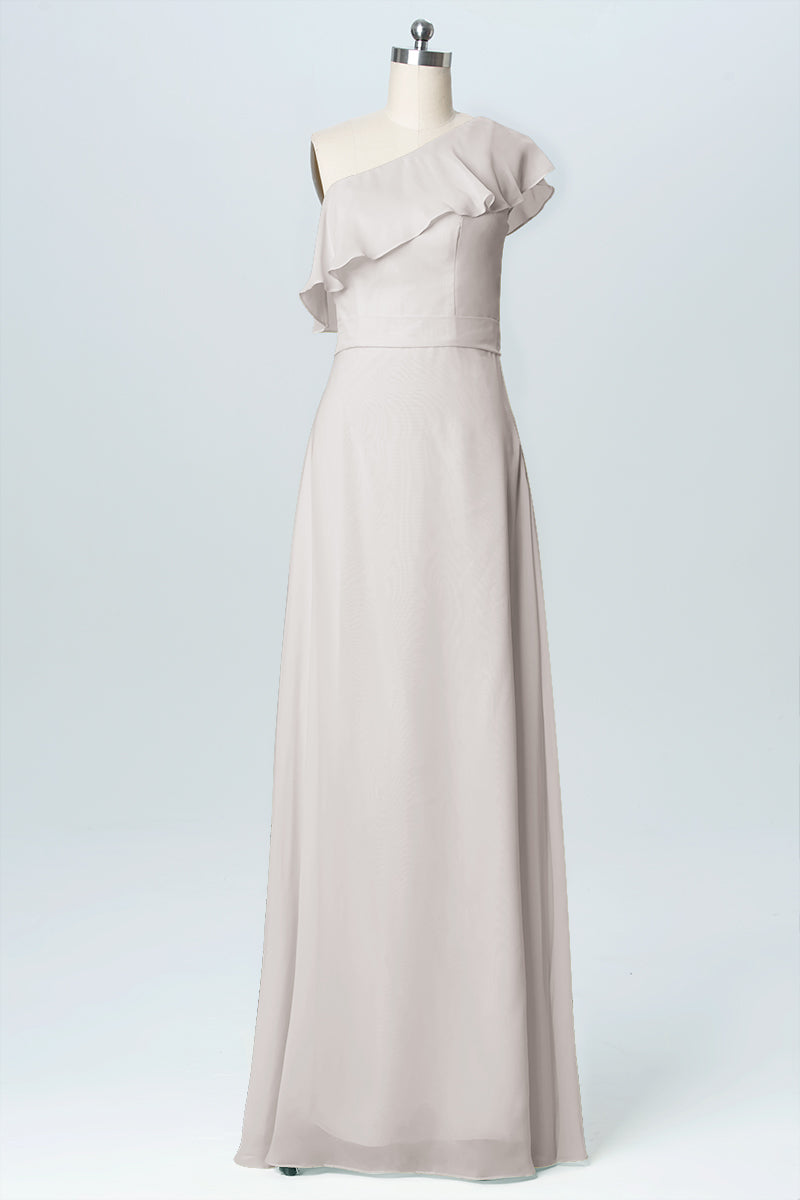 Chiffon Column One Shoulder Sleeveless Bridesmaid Dress-B03055
