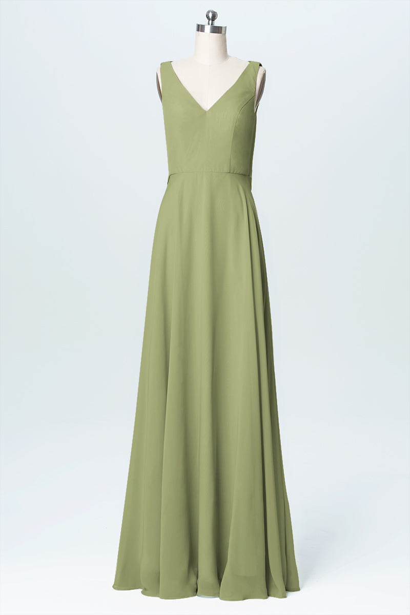 Chiffon Column V-Neck Sleeveless Bridesmaid Dress-B03056