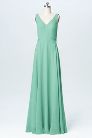 Chiffon Column V-Neck Sleeveless Bridesmaid Dress-B03056