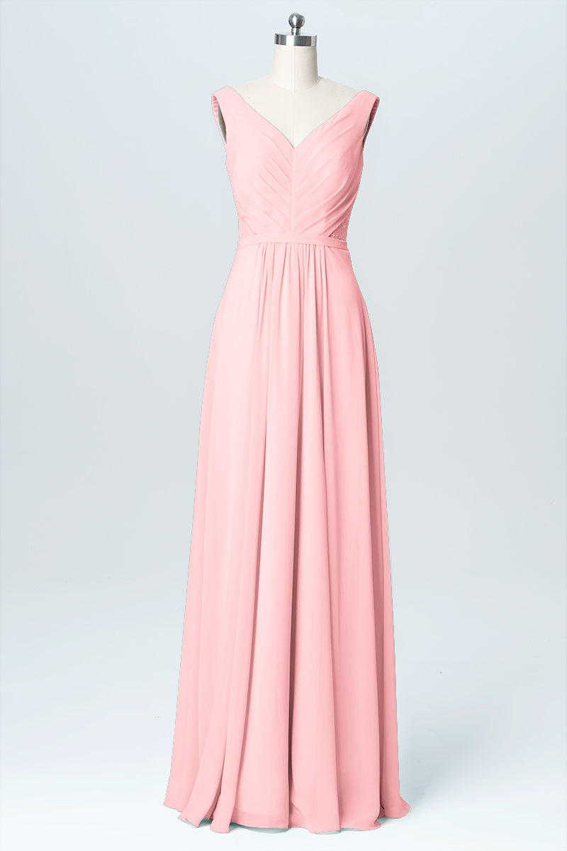 Chiffon Column V-Neck Sleeveless Bridesmaid Dress-B03059