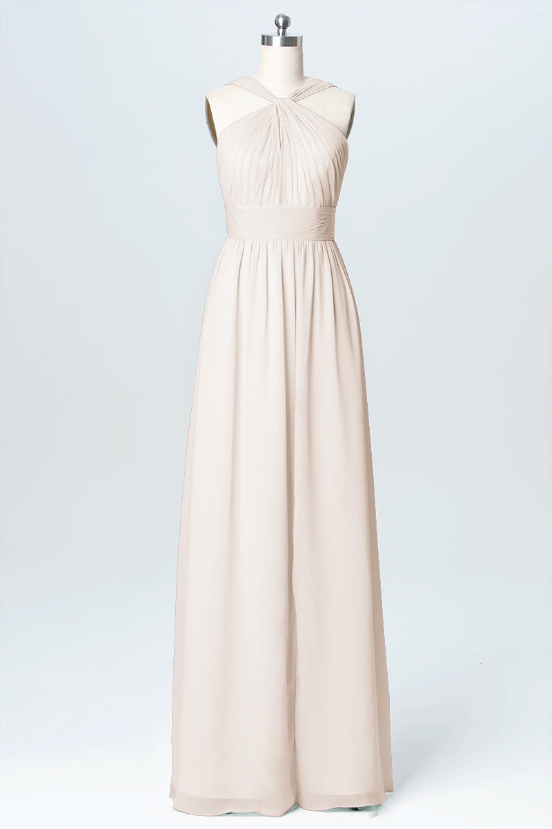 Chiffon Column Criss Cross Straps Sleeveless Bridesmaid Dress-B03067