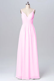 Chiffon Column Spaghetti Straps Sleeveless Bridesmaid Dress-B03068