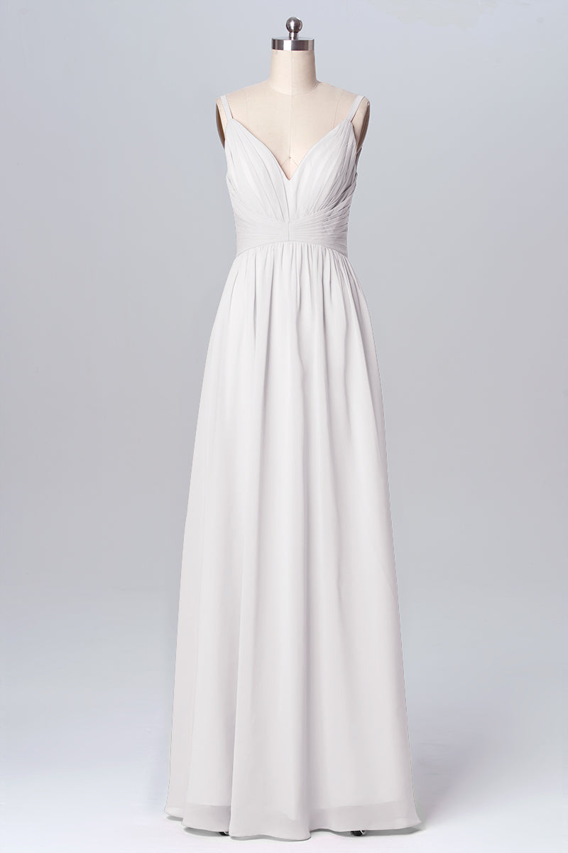 Chiffon Column Spaghetti Straps Sleeveless Bridesmaid Dress-B03068
