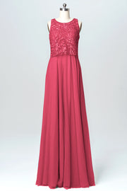 Lace Column Boat Neck Sleeveless Bridesmaid Dress-B03069