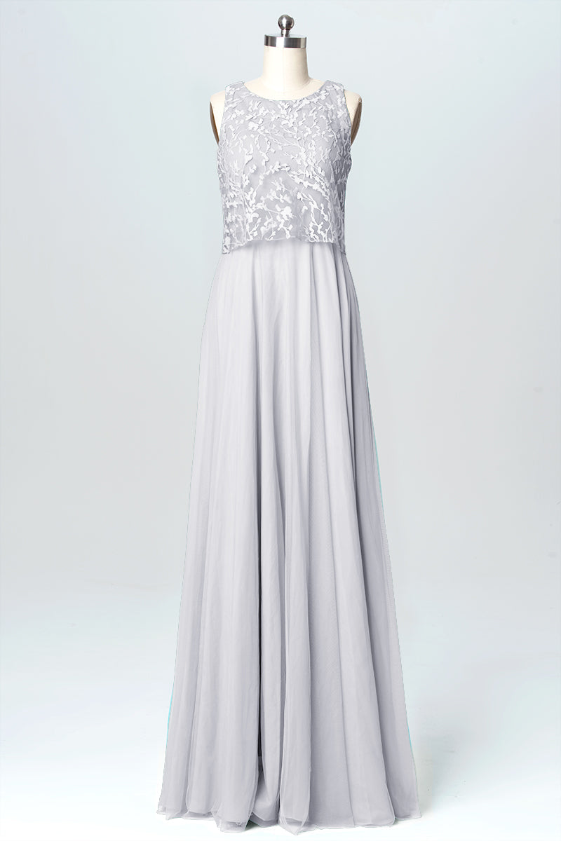 Lace Column Boat Neck Sleeveless Bridesmaid Dress-B03069