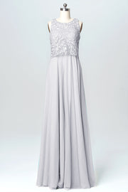 Lace Column Boat Neck Sleeveless Bridesmaid Dress-B03069