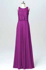 Lace Column Boat Neck Sleeveless Bridesmaid Dress-B03069