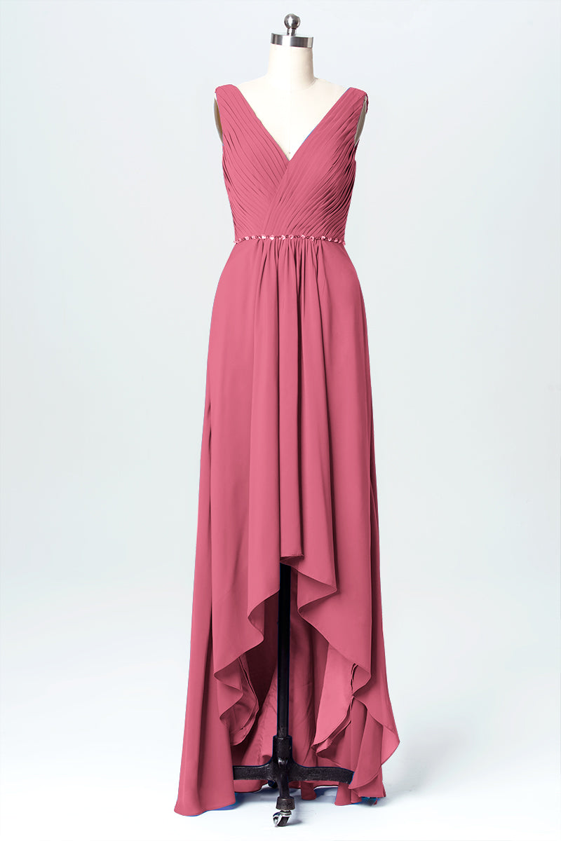 Chiffon Column V-Neck Sleeveless Bridesmaid Dress-B03071