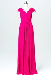 Lace Column V-Neck Cap Sleeves Bridesmaid Dress-B03072