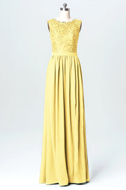 Lace Column Jewel Neck Sleeveless Bridesmaid Dress-B03076