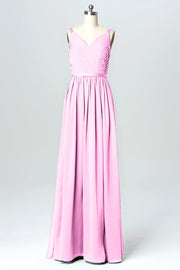 Chiffon Column V-Neck Sleeveless Bridesmaid Dress-B03079