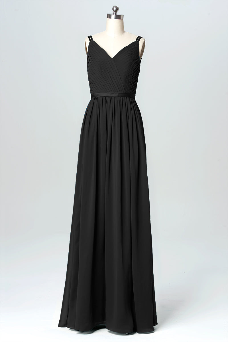 Chiffon Column V-Neck Sleeveless Bridesmaid Dress-B03079