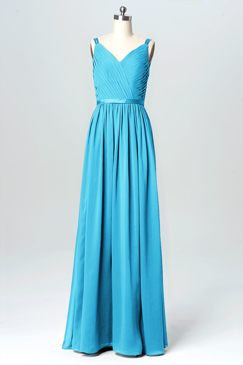 Chiffon Column V-Neck Sleeveless Bridesmaid Dress-B03079