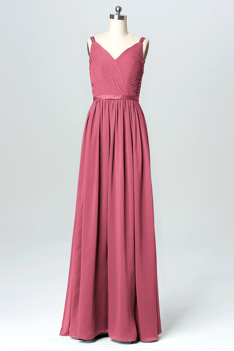 Chiffon Column V-Neck Sleeveless Bridesmaid Dress-B03079