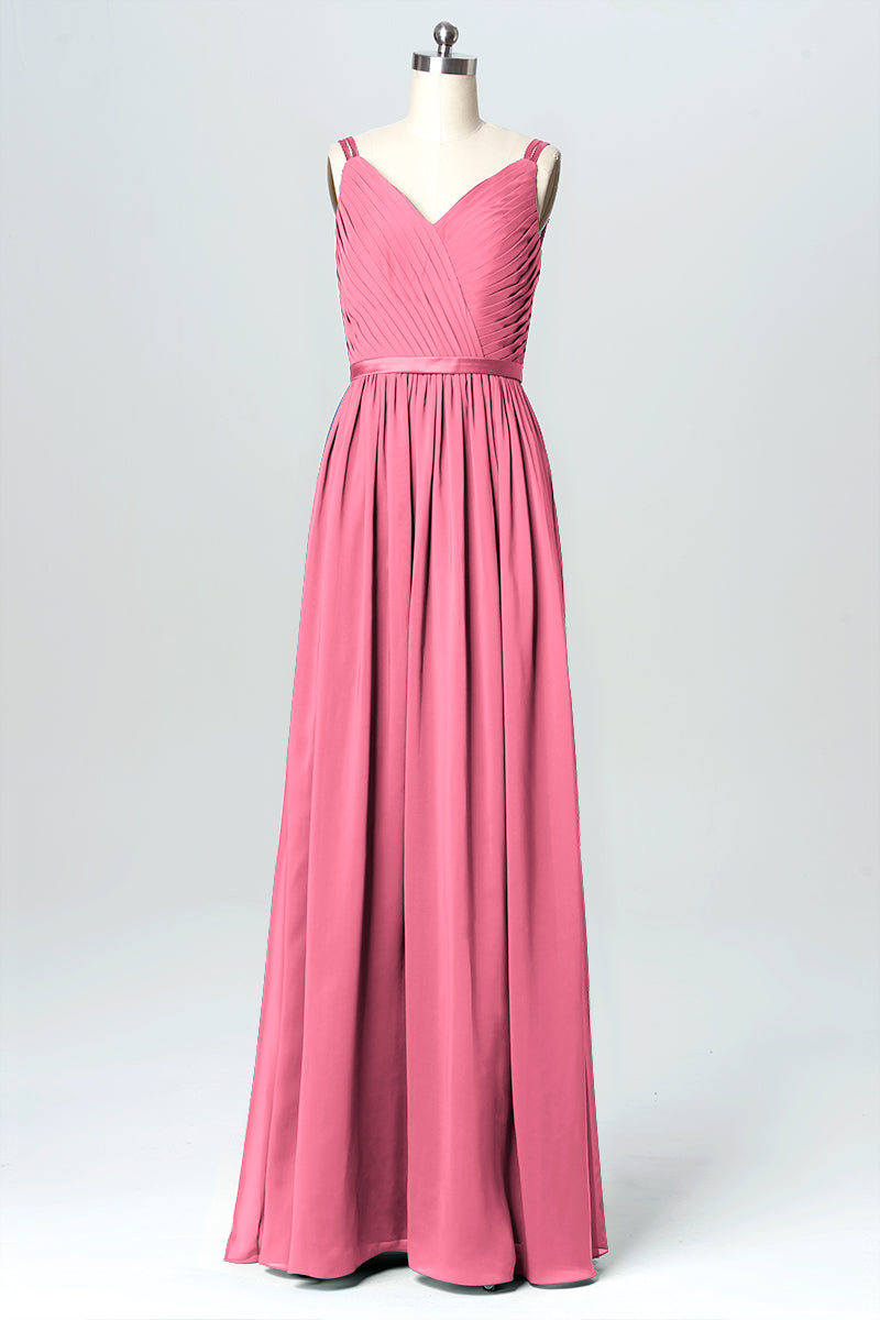 Chiffon Column V-Neck Sleeveless Bridesmaid Dress-B03079